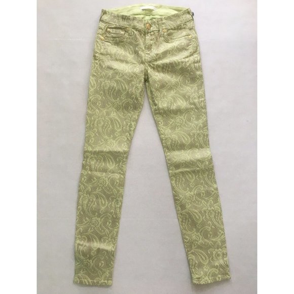 7 For All Mankind Paisley Metallic Jeans Green 23 - Picture 5 of 6